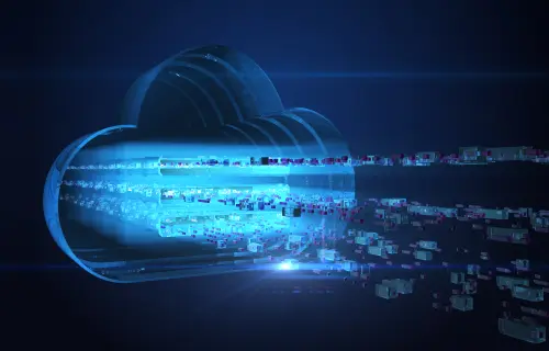 Imagen de nube 3d con fragmentos saliendo de su interior